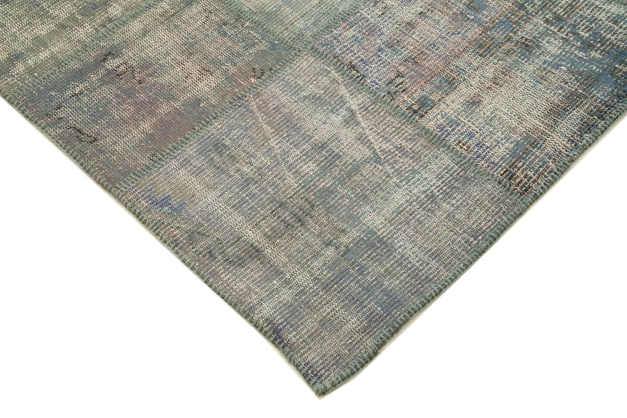 Handwoven turkish contemporary 204 cm x 304 cm grey patchwork carpet