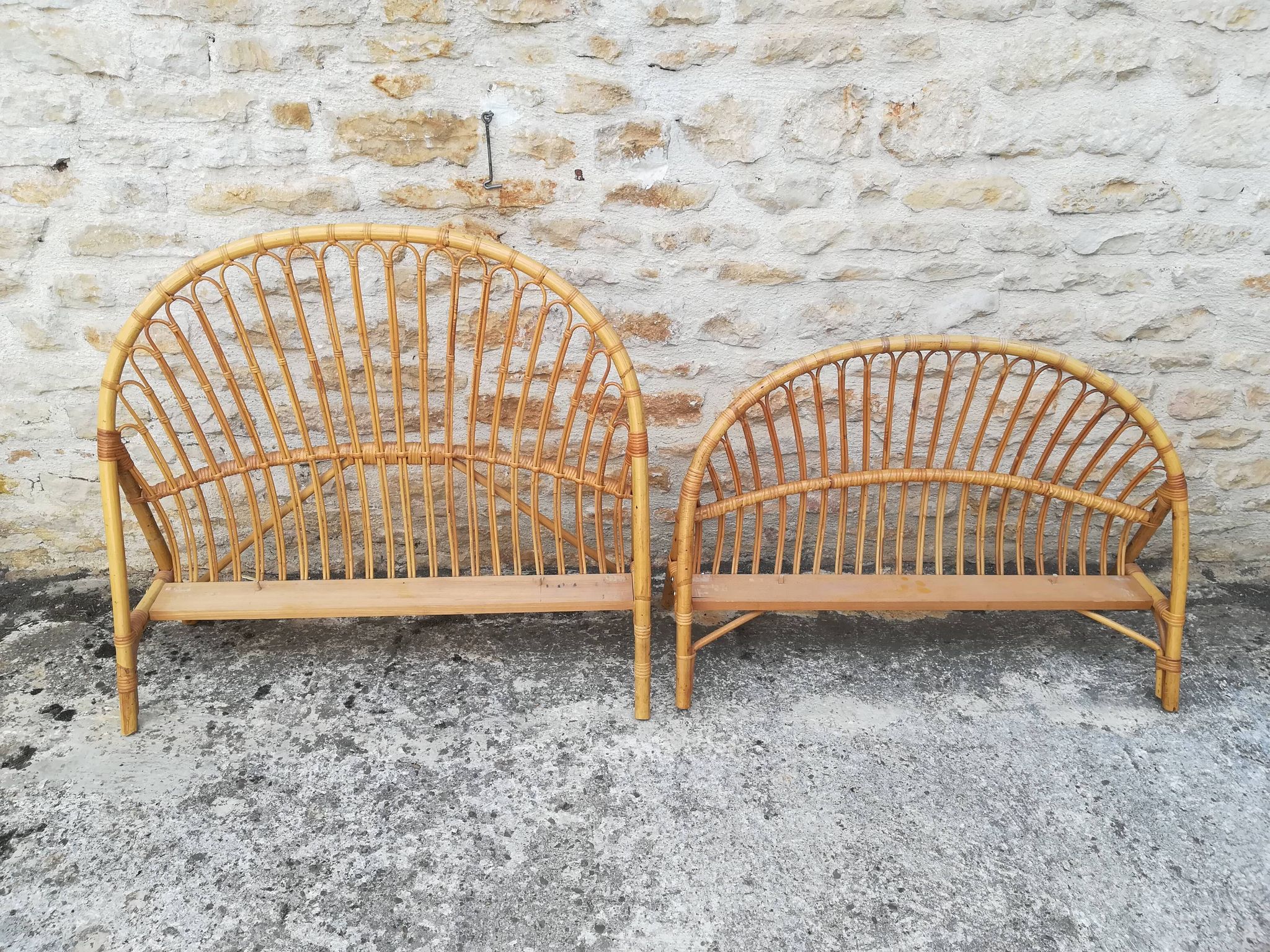 Tête et pied de lit corbeille en rotin