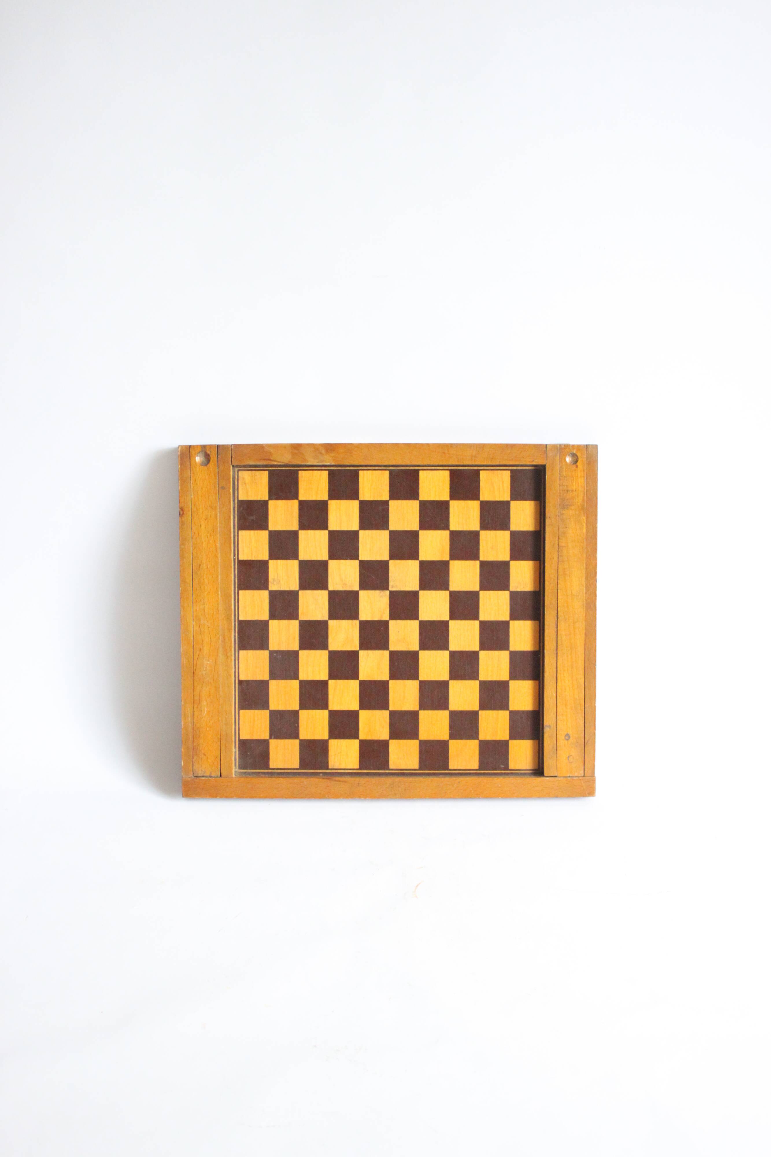 Antique wooden checkers and chess board, 1920s