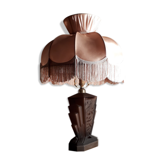 Pressed moulded glass lamp of chocolate art deco non sign muller schneider