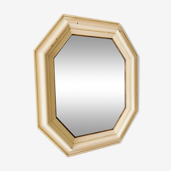 Octagonal wooden mirror with silver and beige patina, art deco period