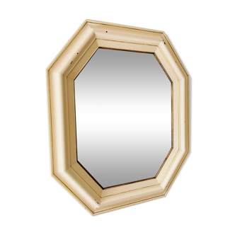 Miroir octogonal en bois à patine argenté et beige, époque art déco