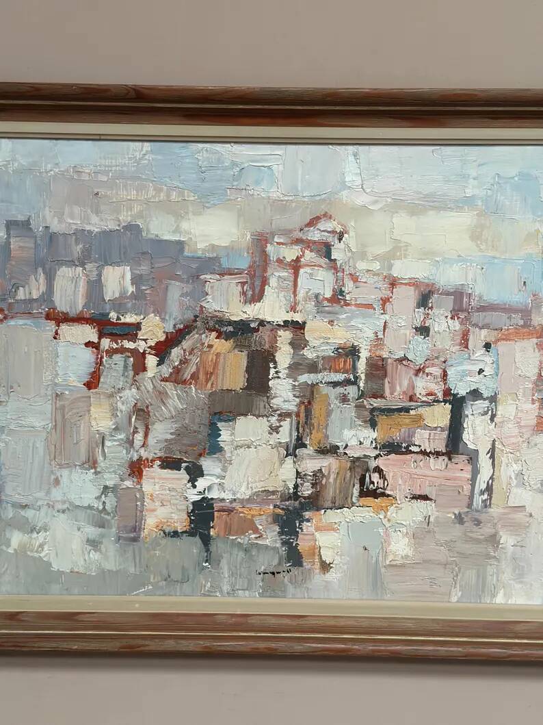 Original Swedish Oil on Panel – “Composition” by Gösta Calmayer – Signed – Dated 1961 – Vintage & Framed – 62 × 45 cm (24.4" × 17.7")
