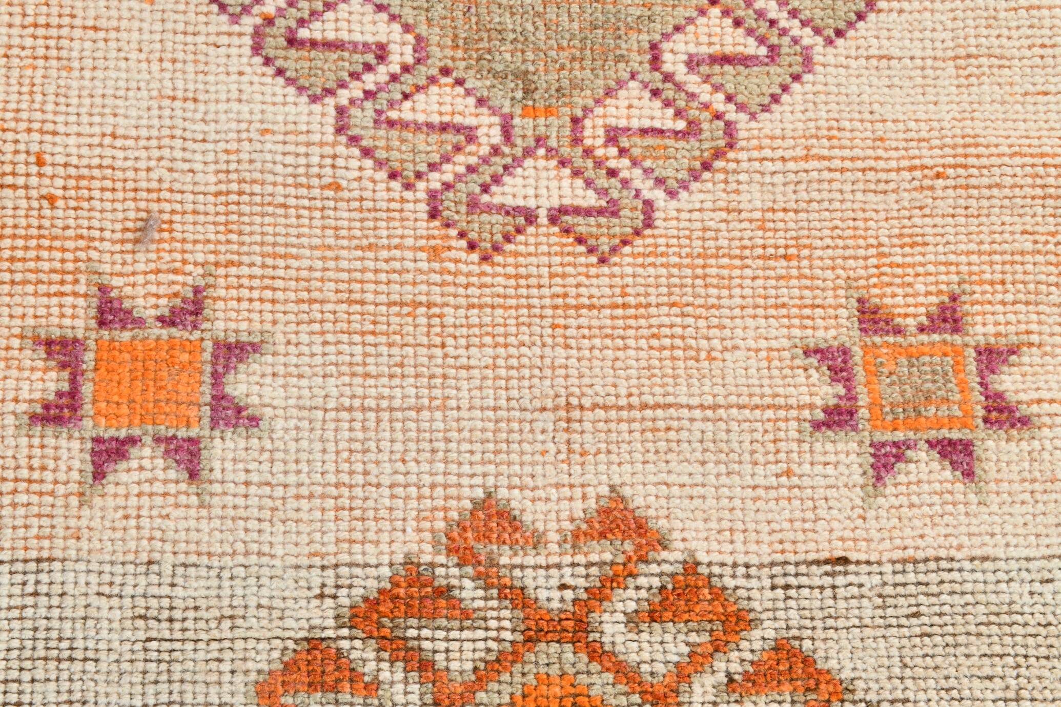 Vintage Orange Pattern Turkish Runner Rug, 95x342 Cm