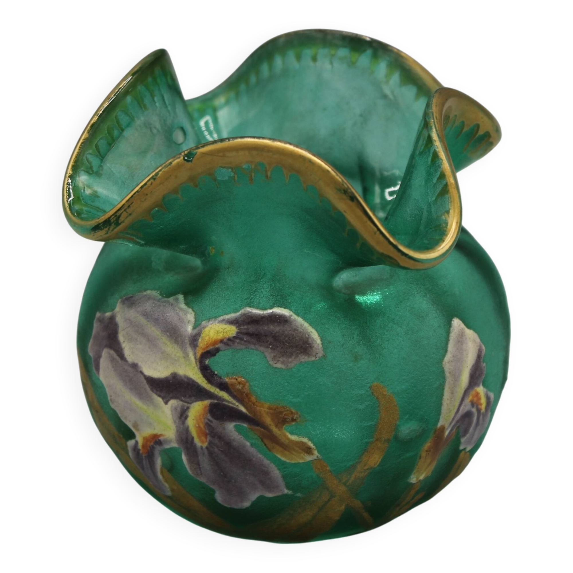 old small frosted glass ball vase floral art nouveau decor legras mont