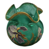 old small frosted glass ball vase floral art nouveau decor legras mont