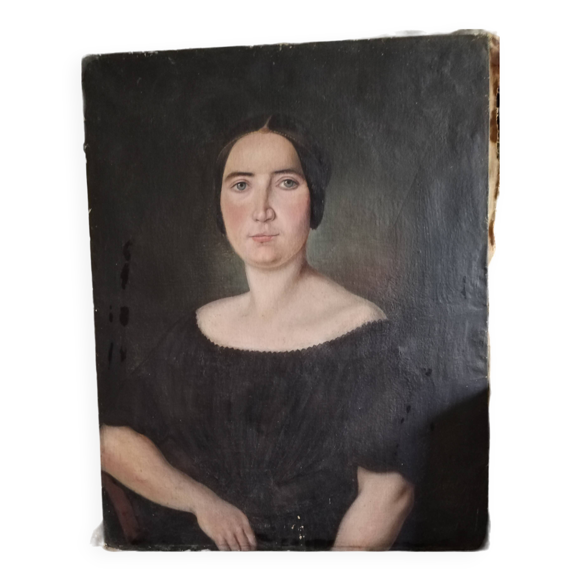 Large oil on canvas 19th century woman