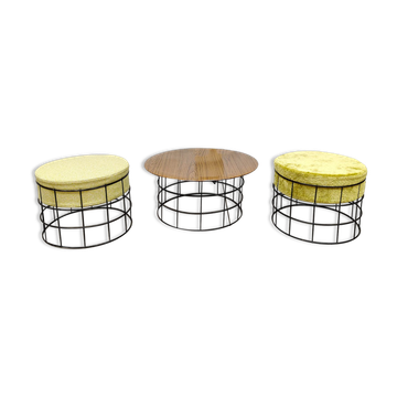 Tabourets et table basse vintage design danois en fil verner panton