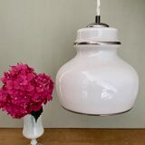 XXL vintage opaline pendant lamp with silver edges