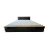 Black lacquered double bed with brass, Maison Roméo Paris, 1970s