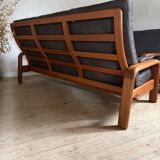 Scandinavian 3-seater teak and leather sofa
