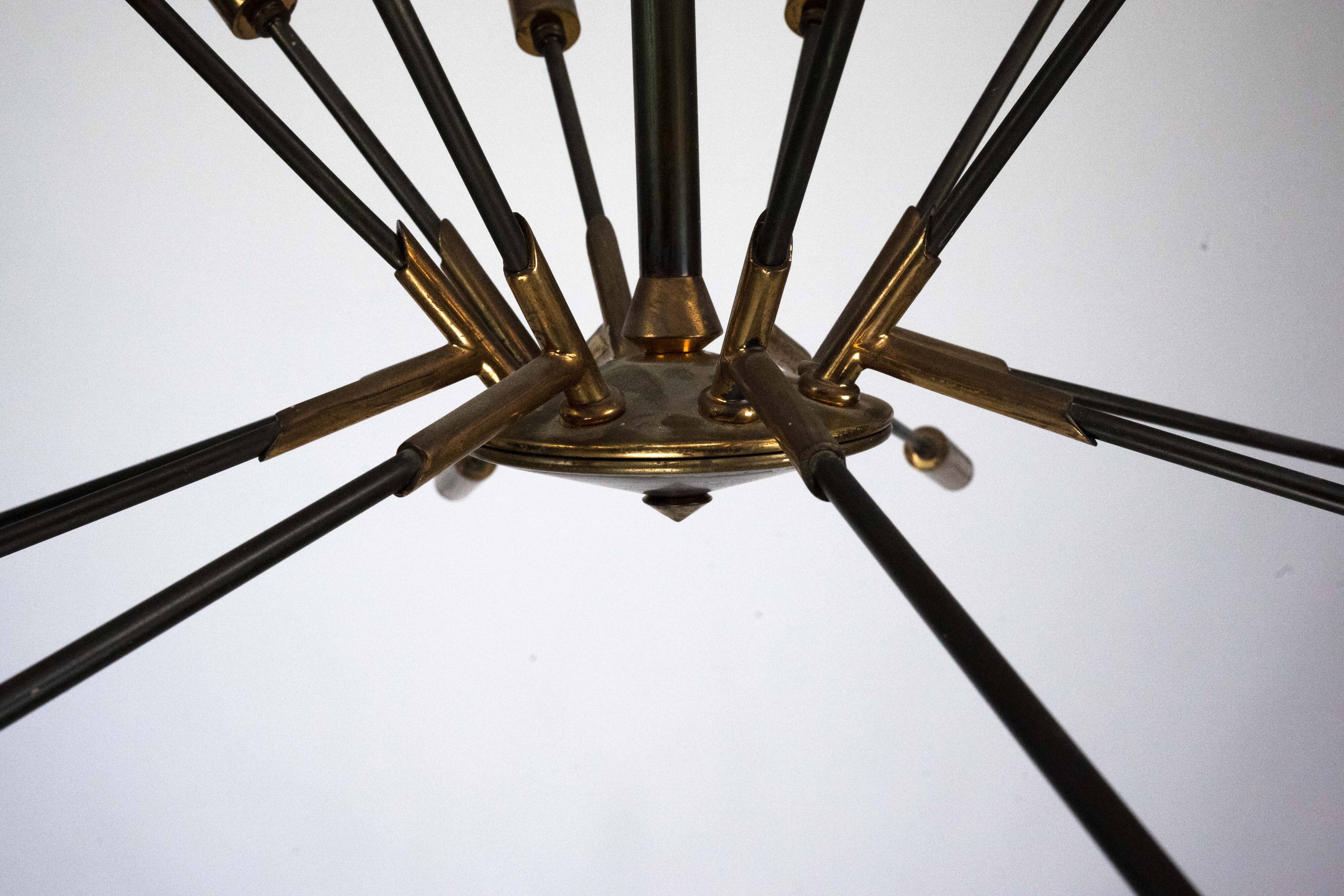 Rare Stilnovo 16-Arm Brass Sputnik Chandelier – 92 cm Diameter – Italy, 195