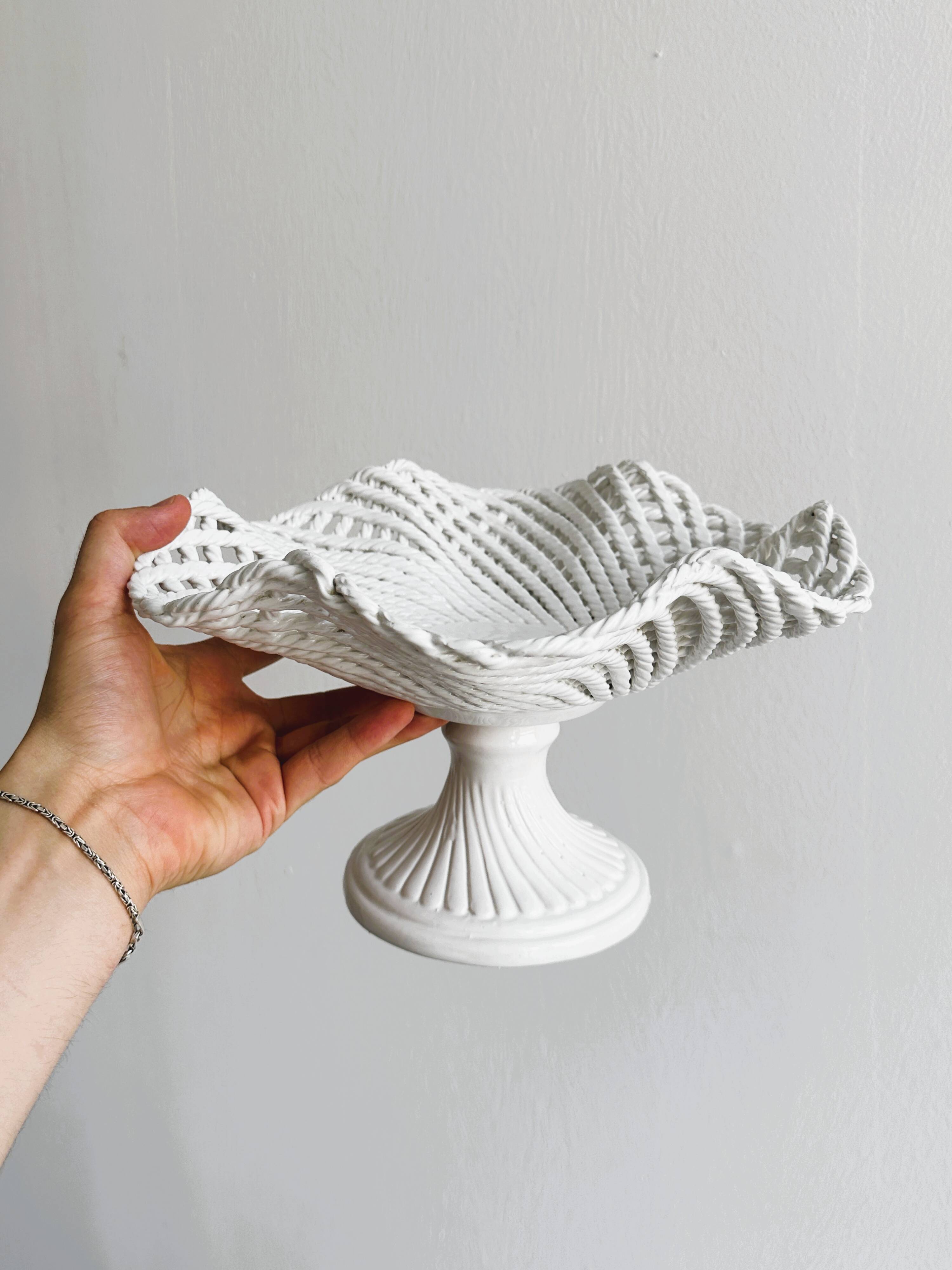 Openwork white porcelain fruit basket