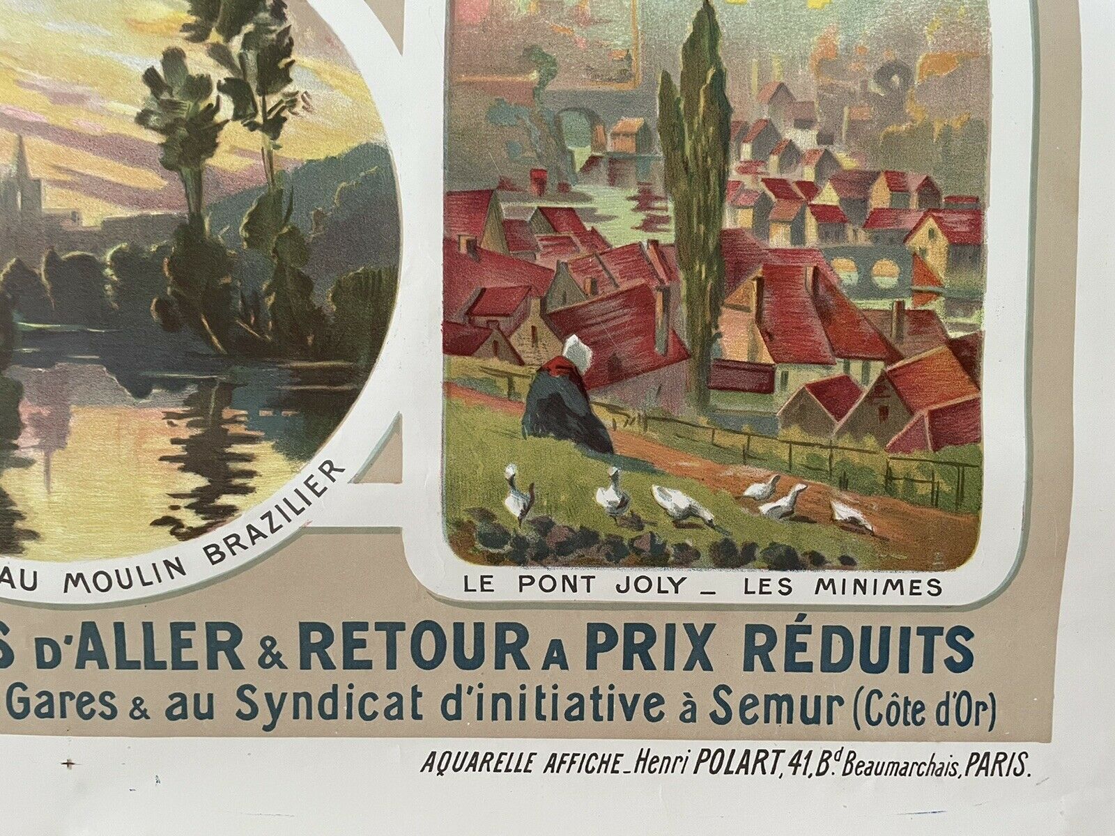 Original poster chemin de fer plm - semur en auxois, henri polard