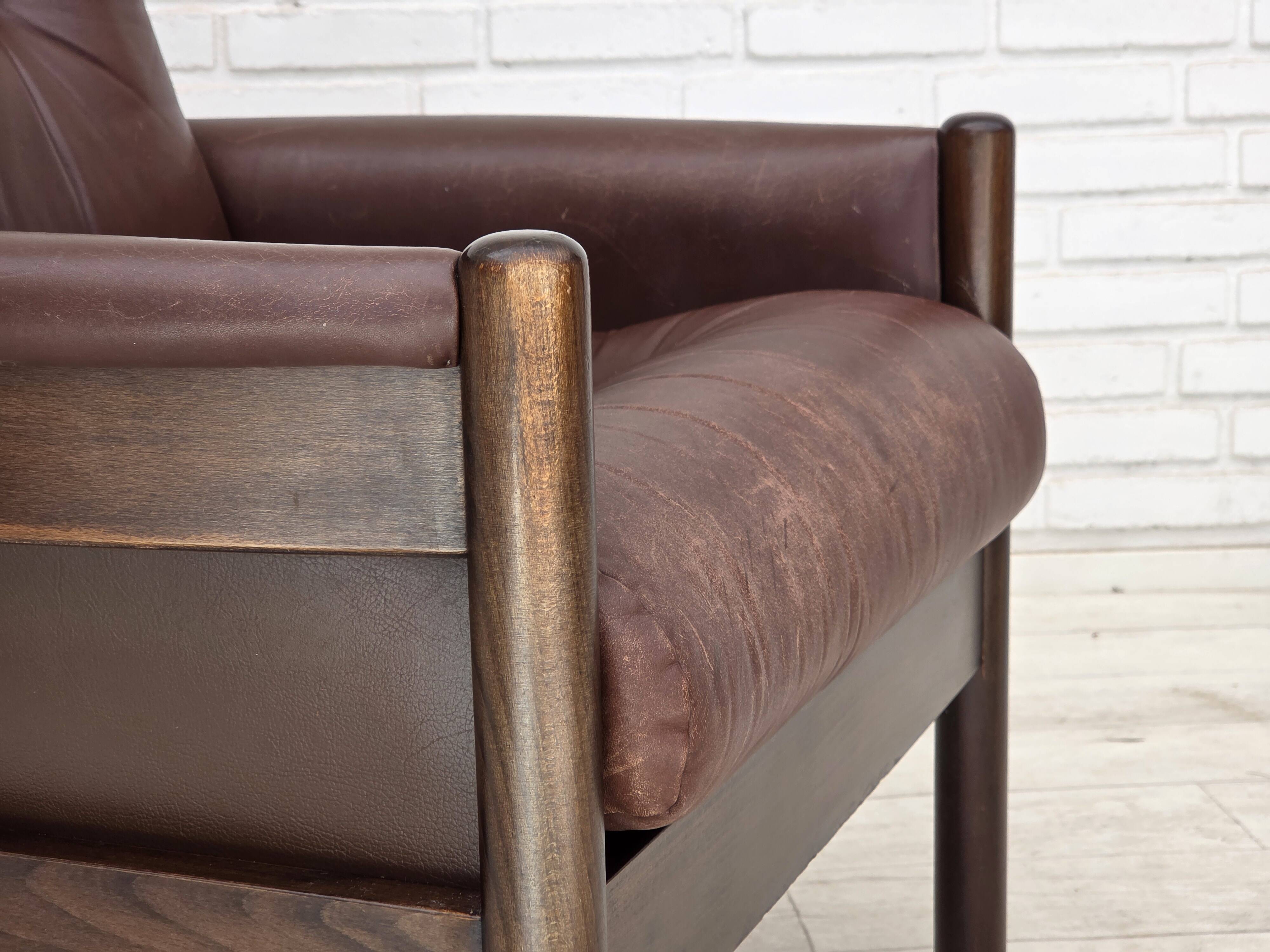 1970s, Scandinavian armchair, furniture leather, beech wood.