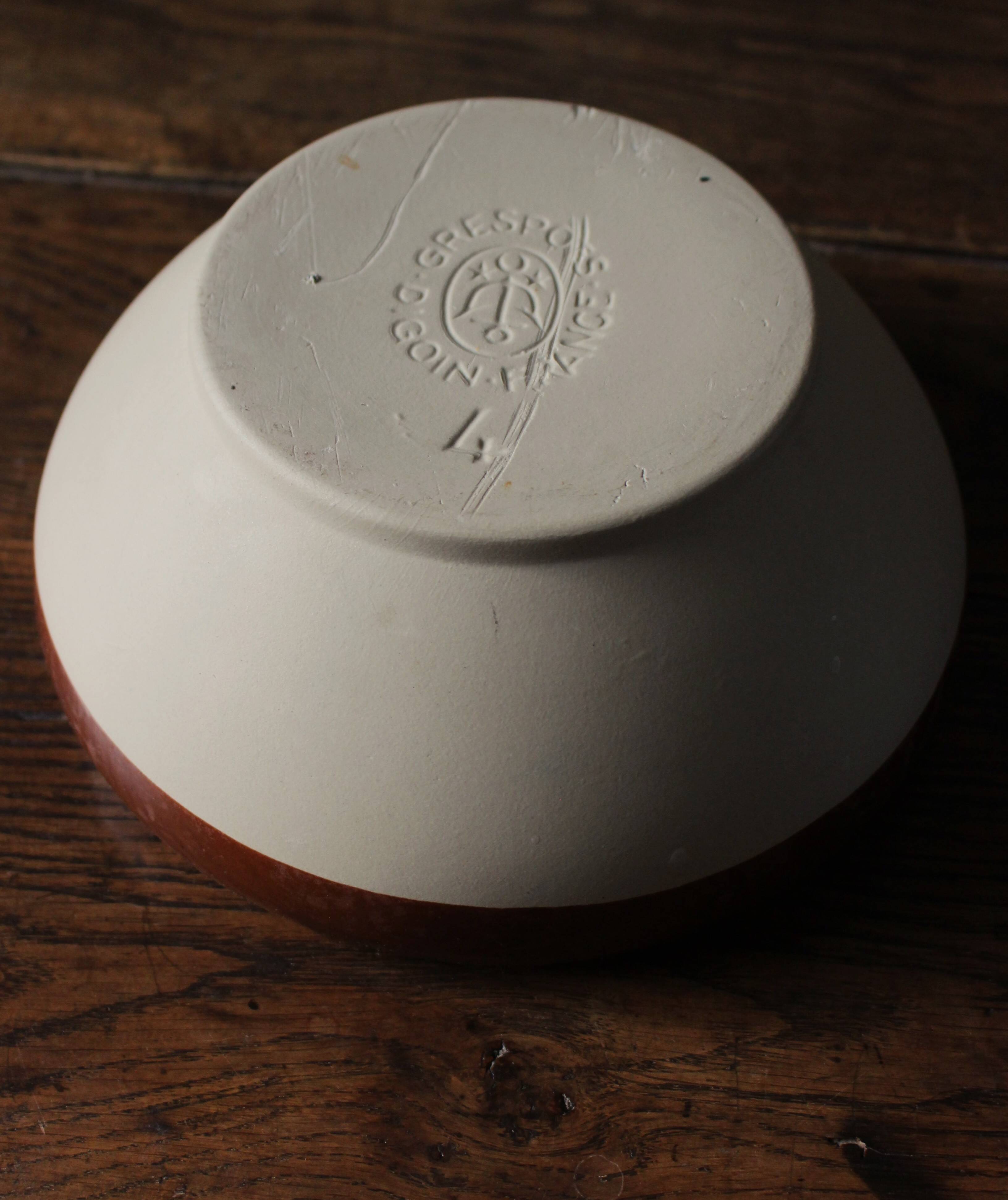 Vintage two-tone glazed stoneware salad bowl Digoin