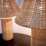 Pair of large Scandinavian rattan lamps from the 80s