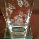 Pair of transparent glass bedside lamp bases - rectangular hologram lamp