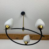 Arlus house chandelier 3 burners, opalines and brass, 50s