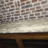 Marquetry bookcase with marble top