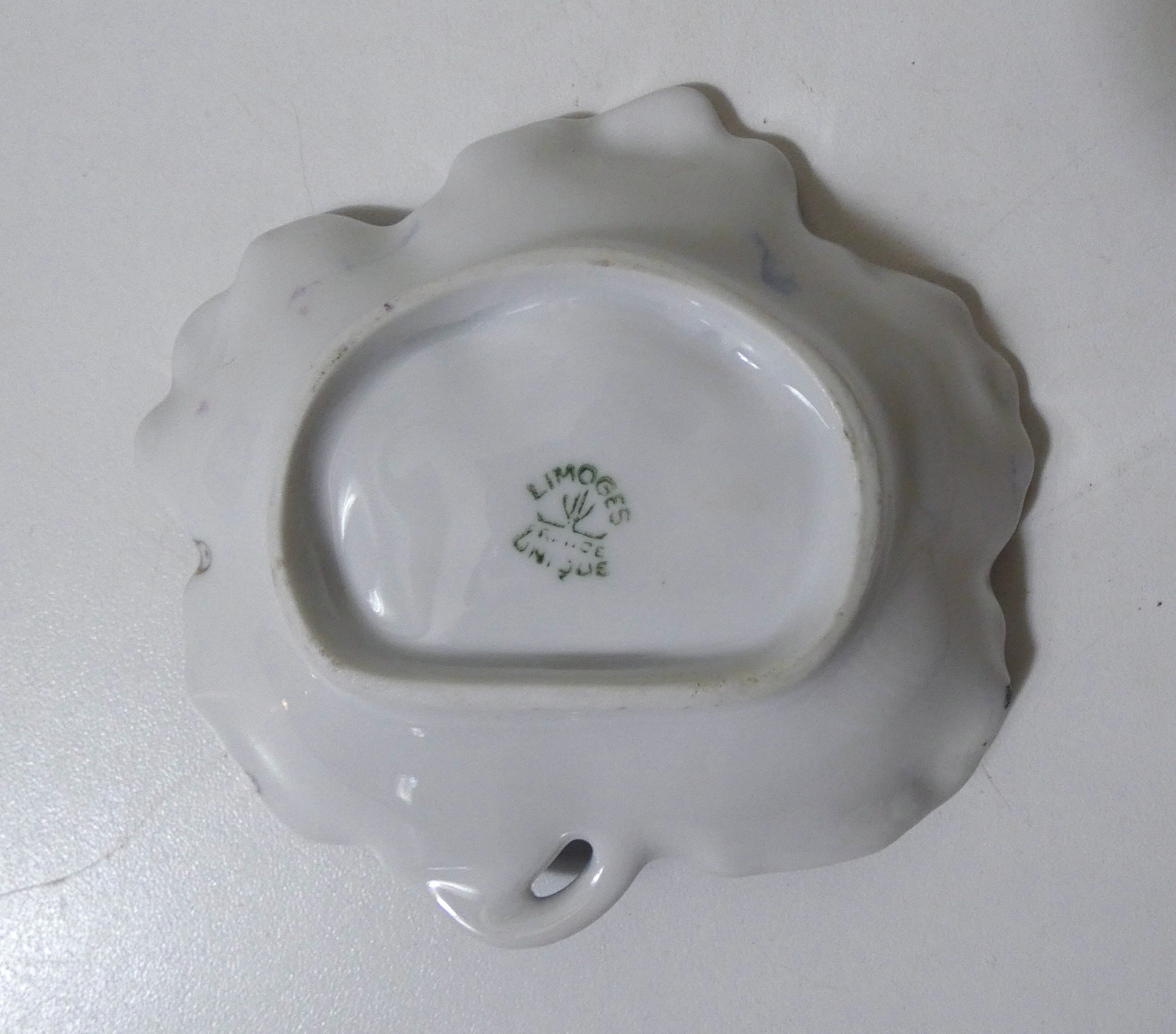 antique blue and gold leaf dish in Limoges porcelain