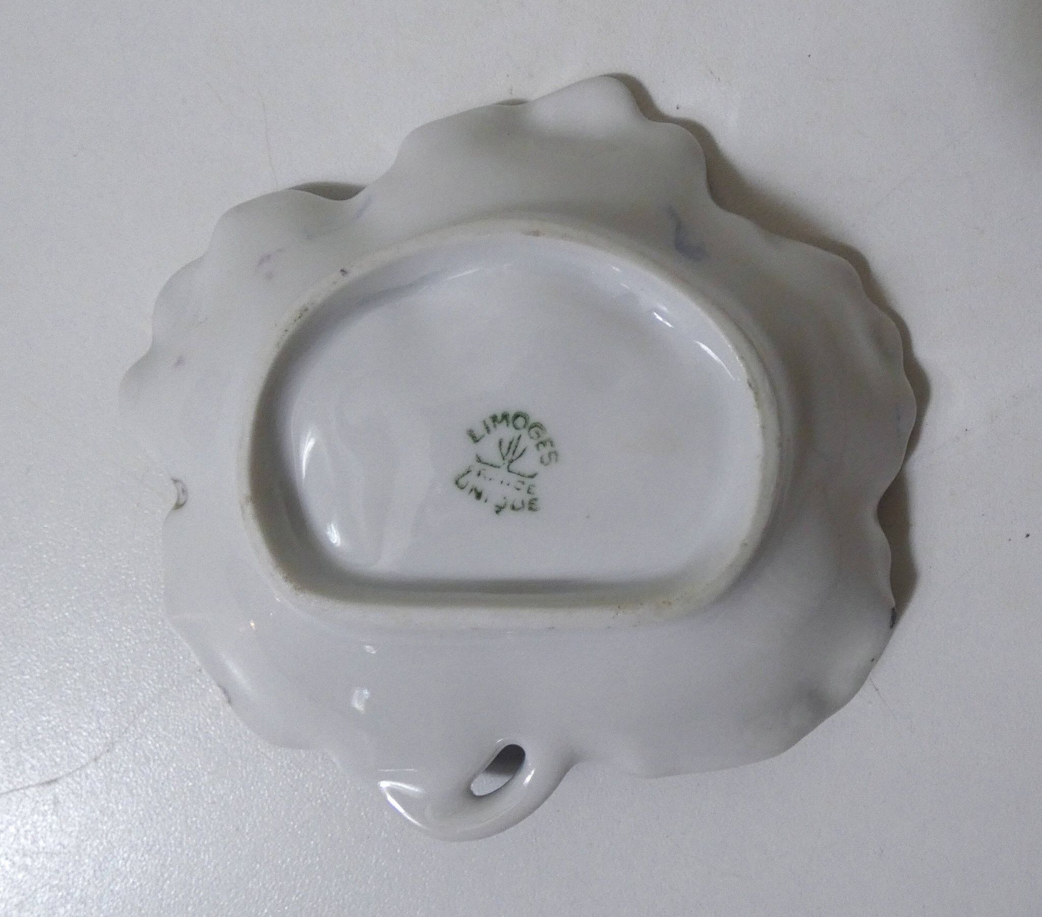 antique blue and gold leaf dish in Limoges porcelain