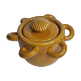 Vintage ceramic pot, ochre, with 8 handles
