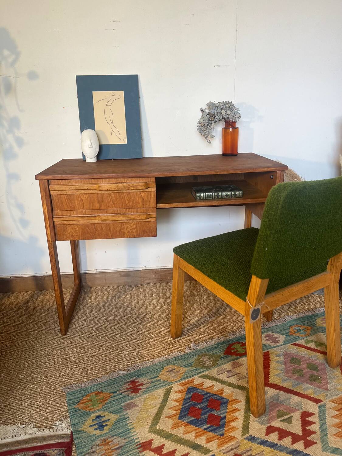 Vintage desk sled legs oak veneer