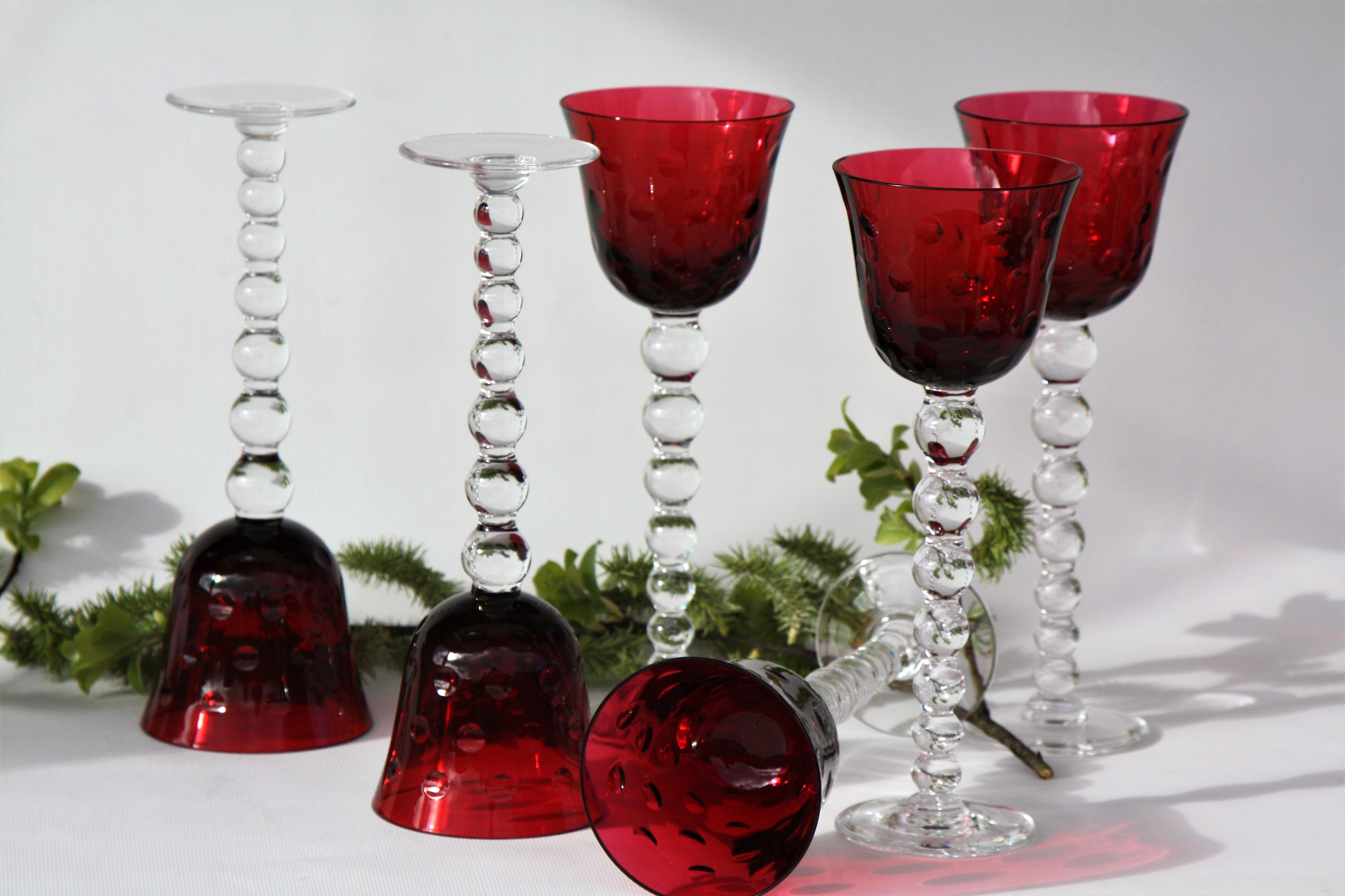 Set of 6 wine glasses from the Rhine Roemer St Louis Crystal model Bubbles