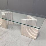 Vintage travertine coffee table Italy , 1970s