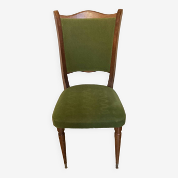 Chaise en velours vert vintage
