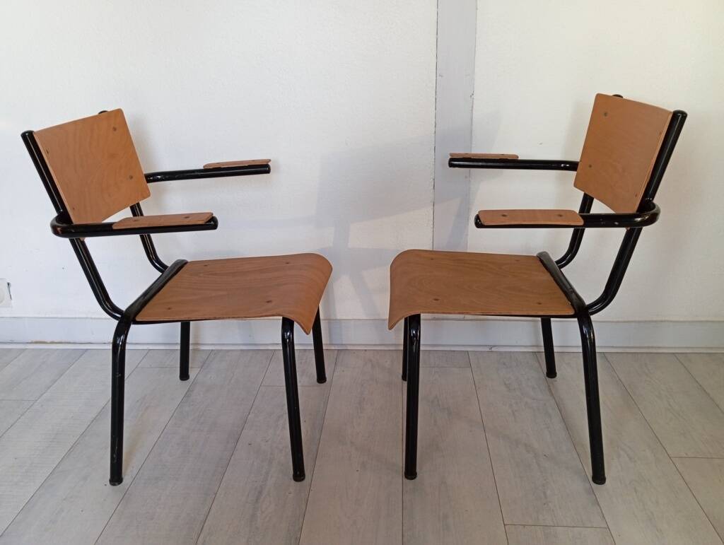 Pair of tubular metal armchairs 1954