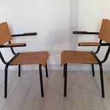 Pair of tubular metal armchairs 1954