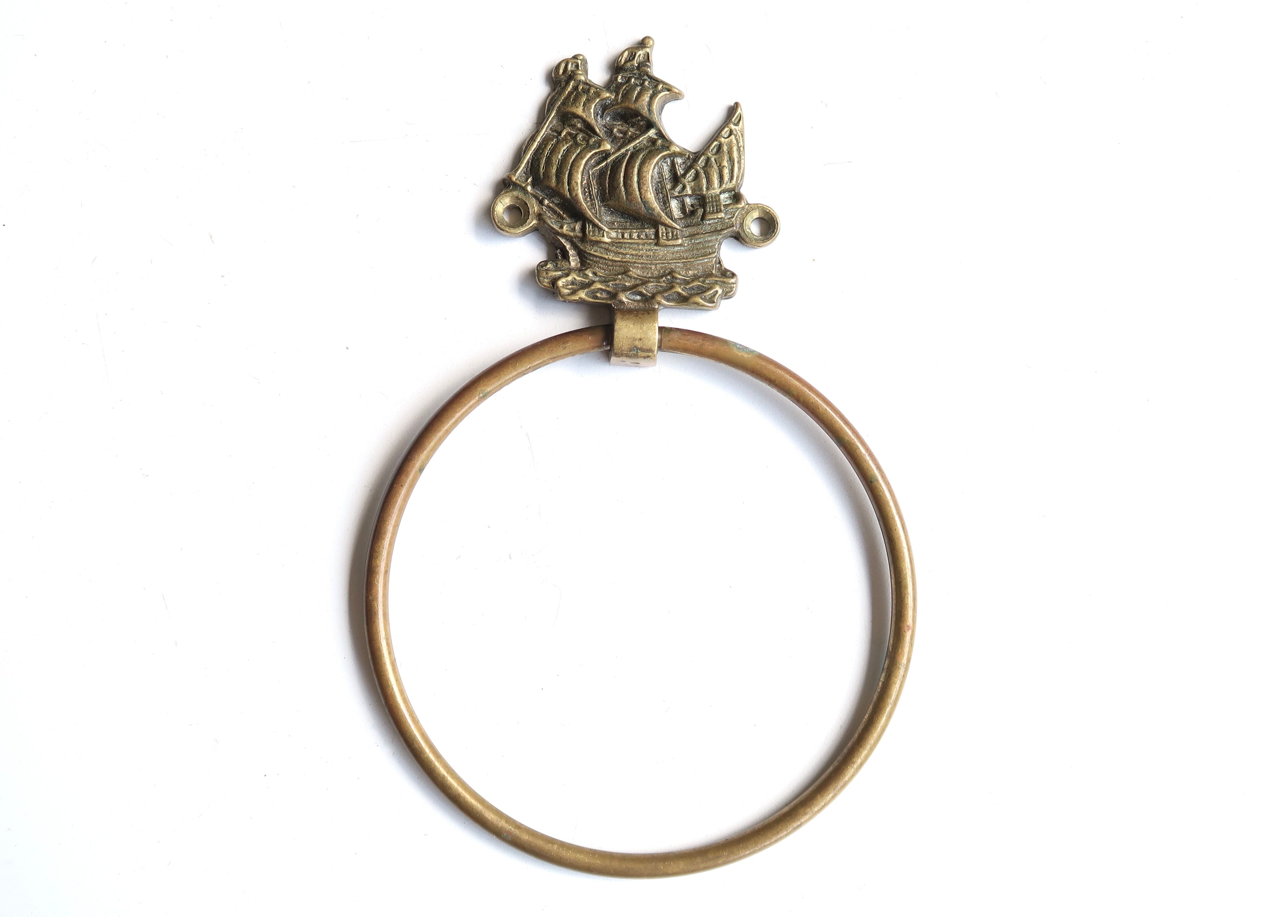 Brass hook decorated with a towel boat, 70s