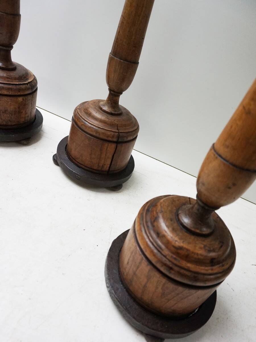 Large Antique French Wooden Candlesticks, 19th Century, Set of 4