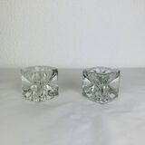 Pair of solid glass ice cube candlesticks by Rudolf Jurnikl, 1970s