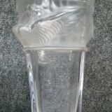 PORTIEUX: signed vase with square neck in pressed, satin-finished, matte white crystal