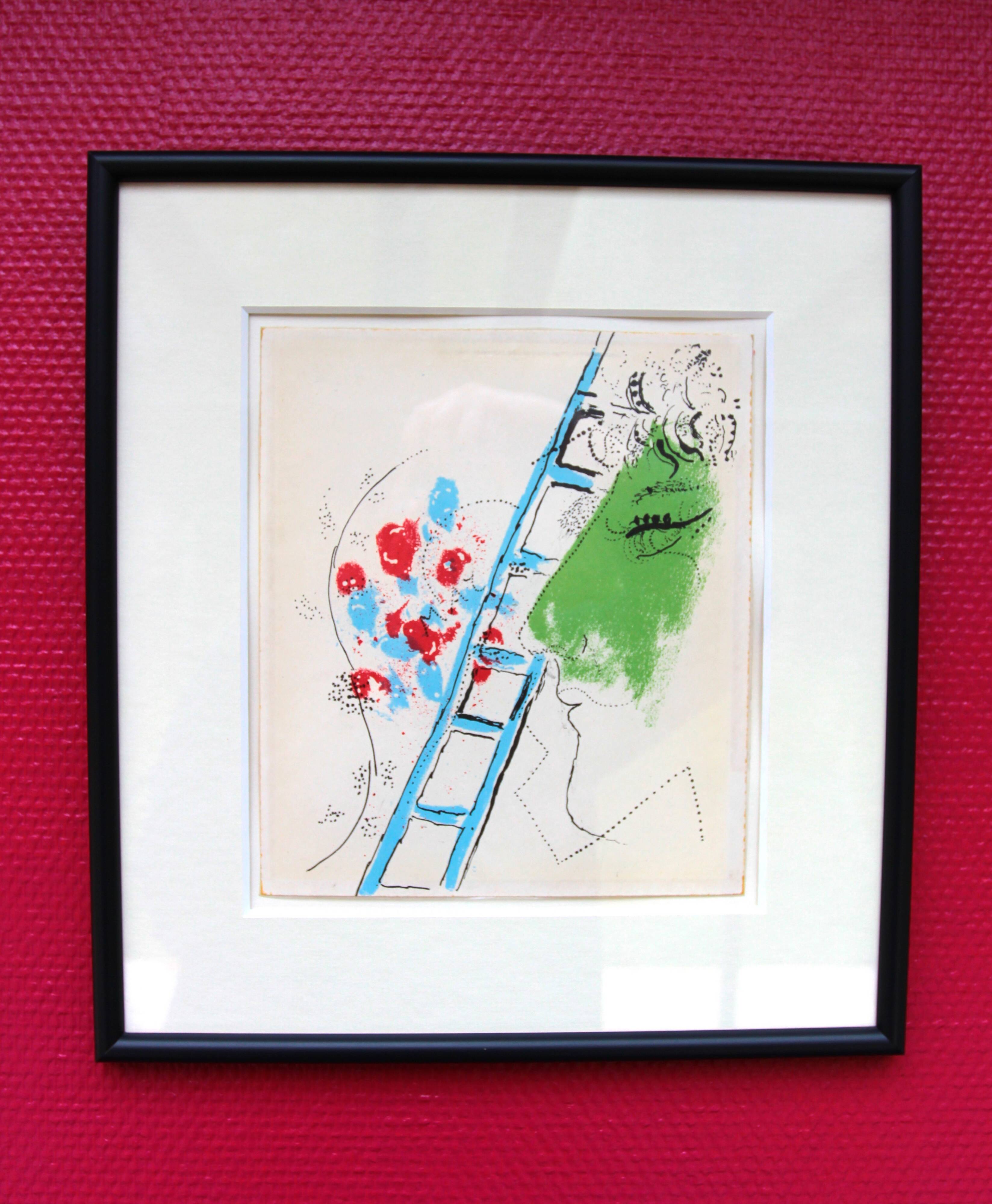 Framed lithograph (The Ladder, 1957) by Marc Chagall