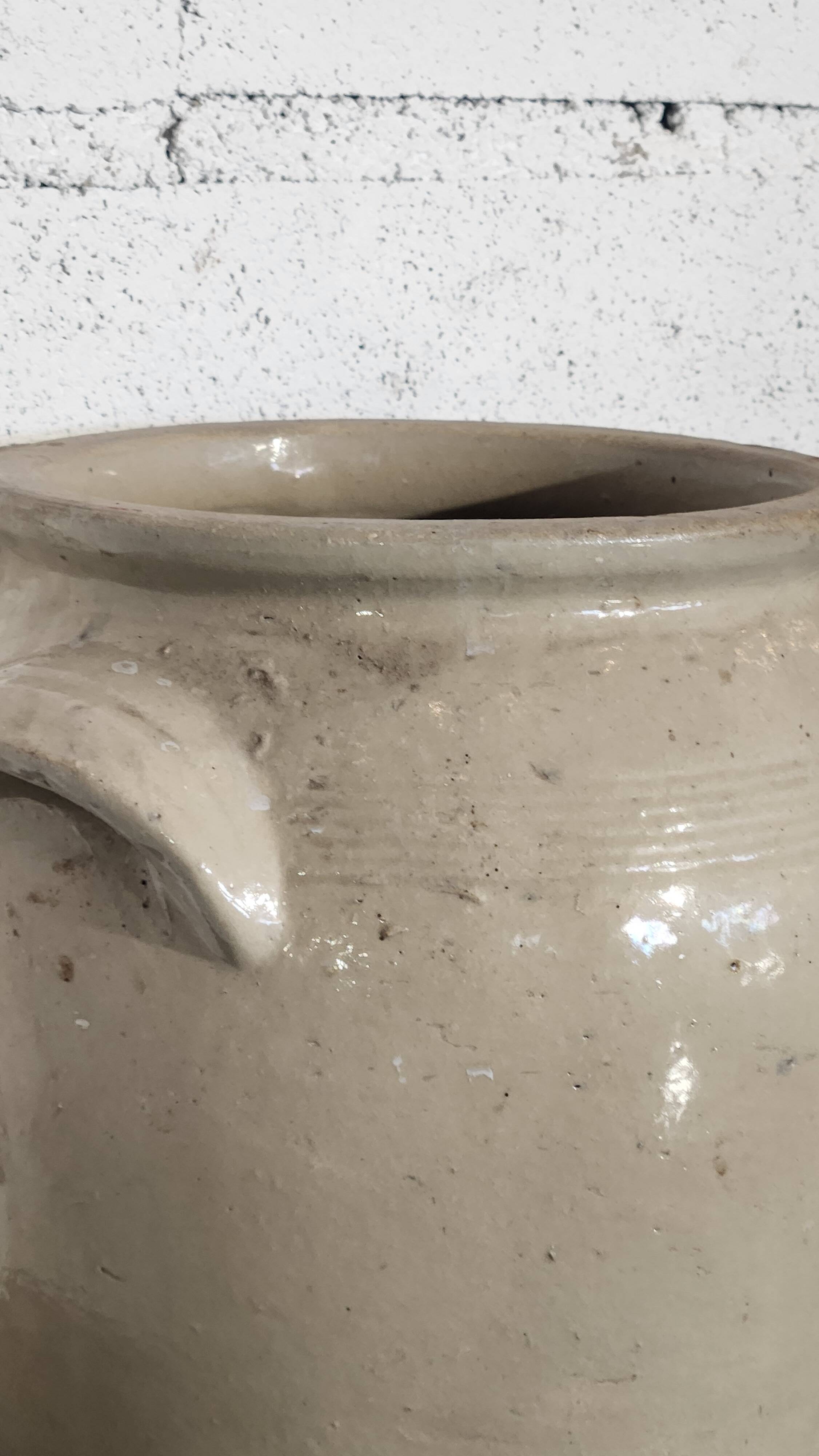 Ancienne jarre en grès émaillé à oreilles, pot à confit