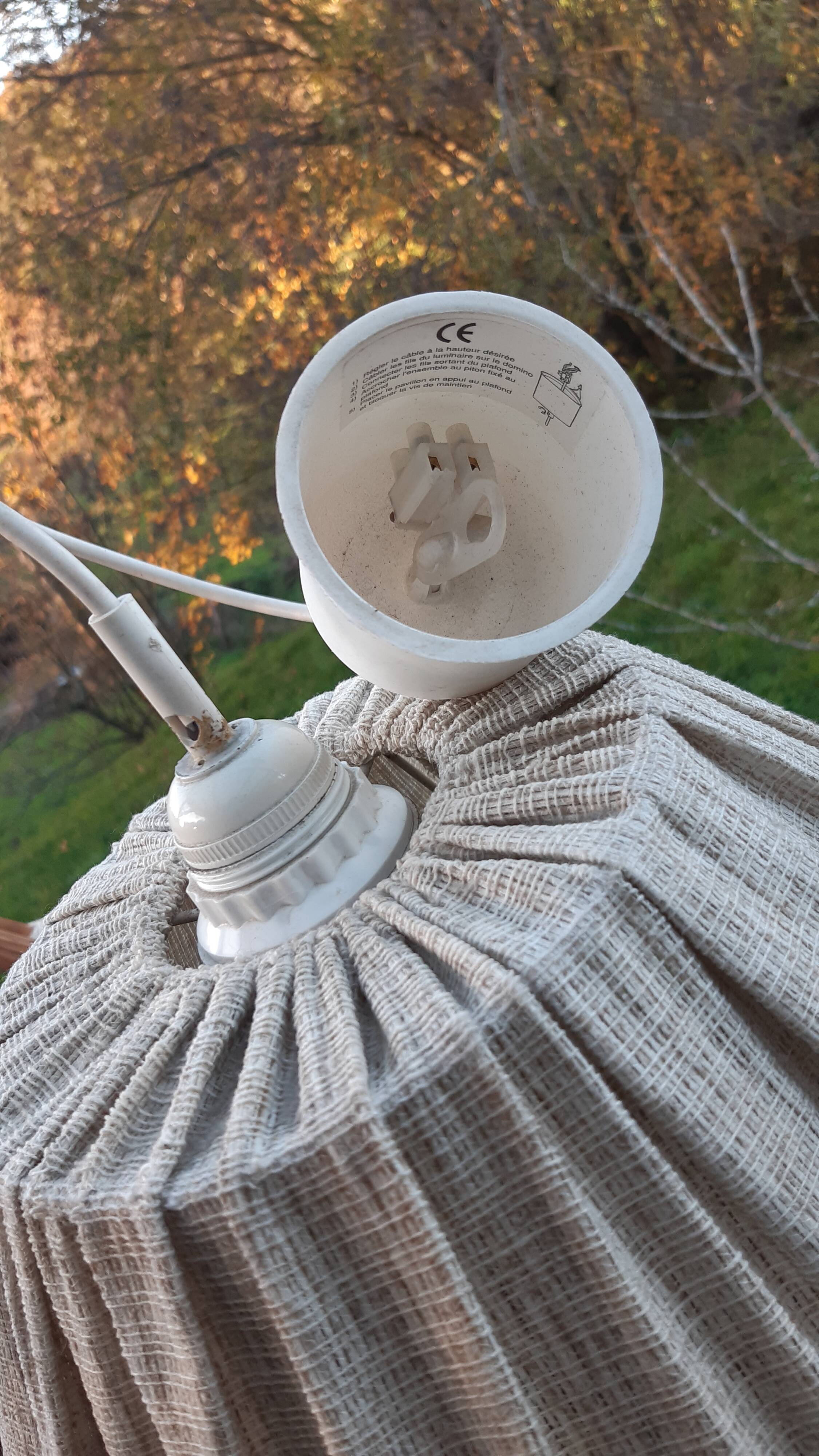 Vintage wood and wool pendant lamp