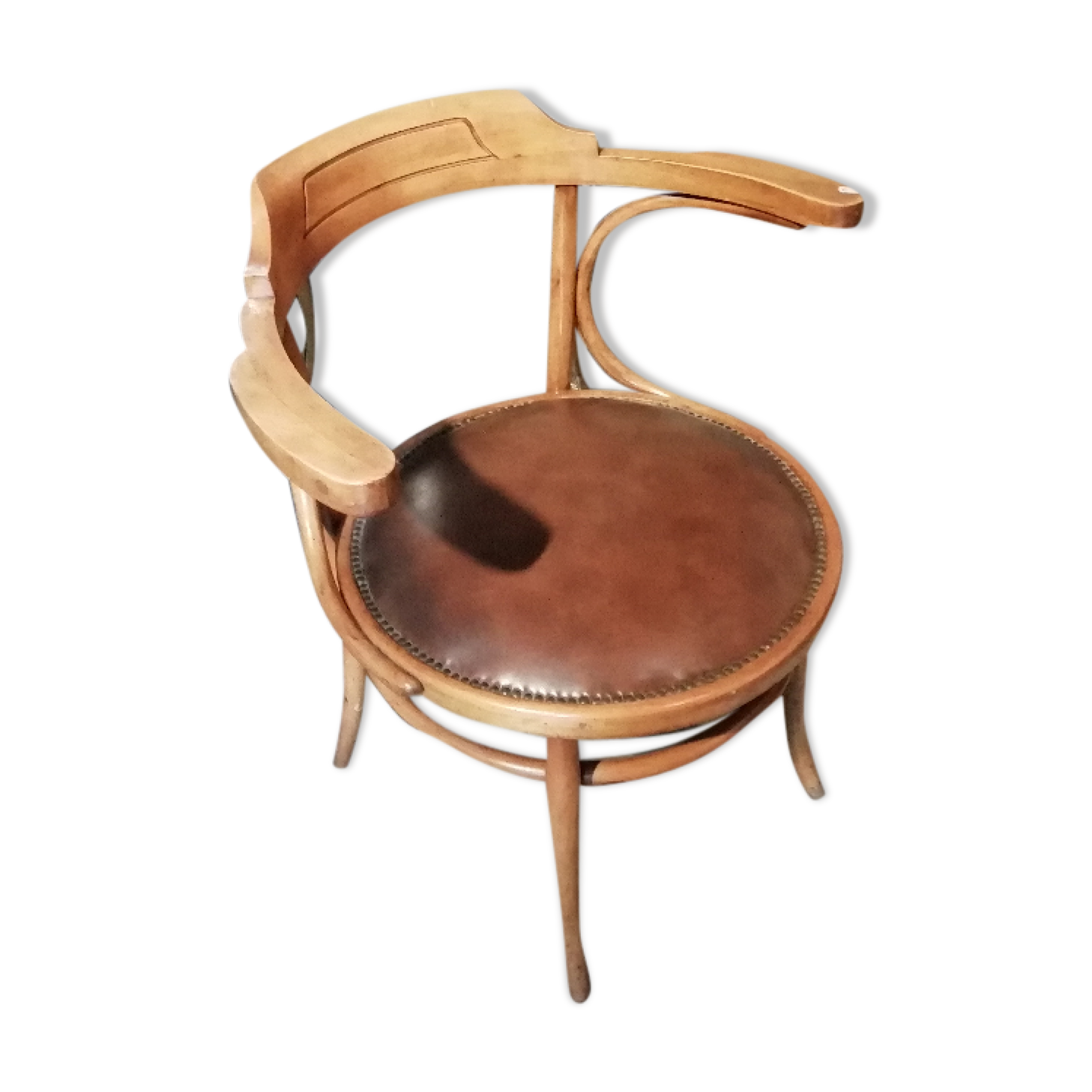 Leather curved wooden desk