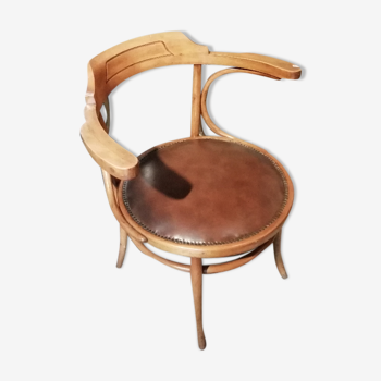 Chaise de bureau en bois courbé assise cuir