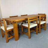 Ensemble de salle à manger moderniste du milieu du siècle en pin, style Chapo, Perriand, Jeanneret, années 50