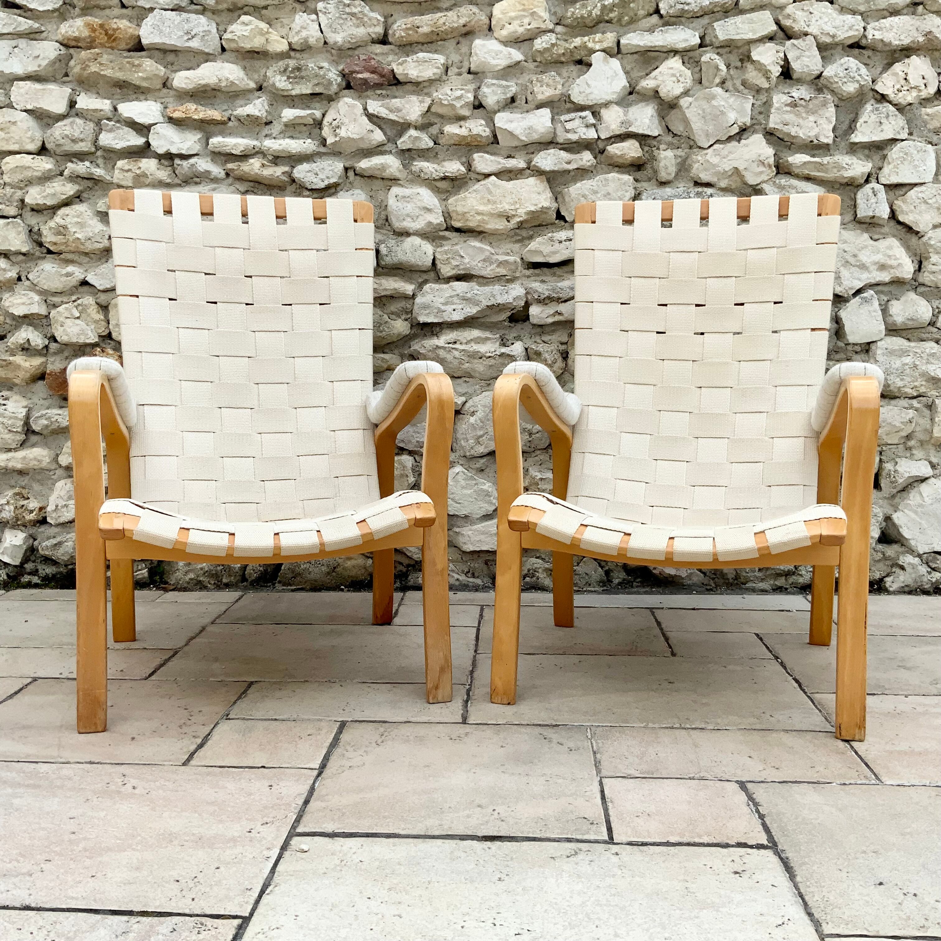 Pair of Scandinavian design armchairs 1960s/70s by Bruno Mathsson "