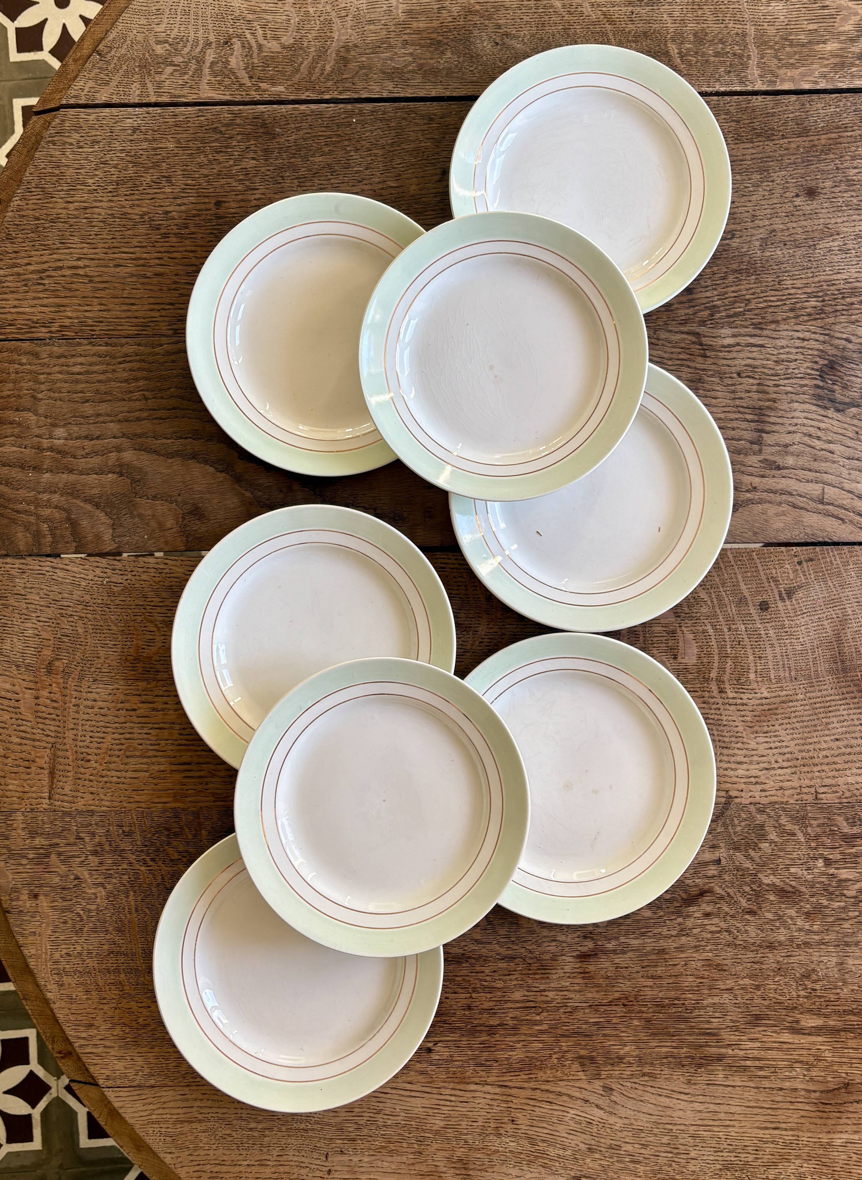 Set of 8 vintage mint and gold dessert plates Saint Amand