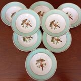 8 soup plates Fenal Badonviller "Birds" vintage 1950s