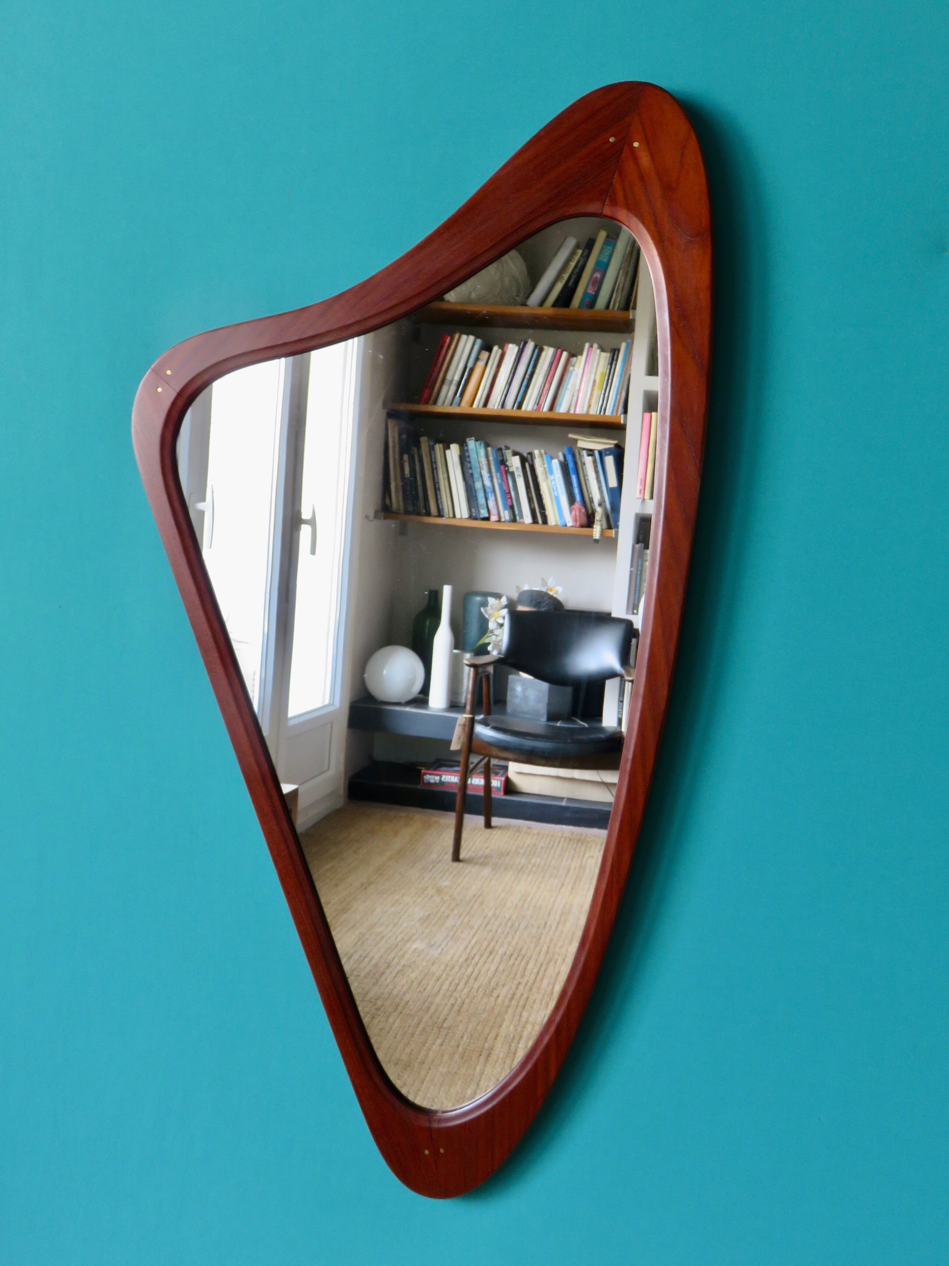 Triangular mirror in teck Denmark 1960 - 41x79cm
