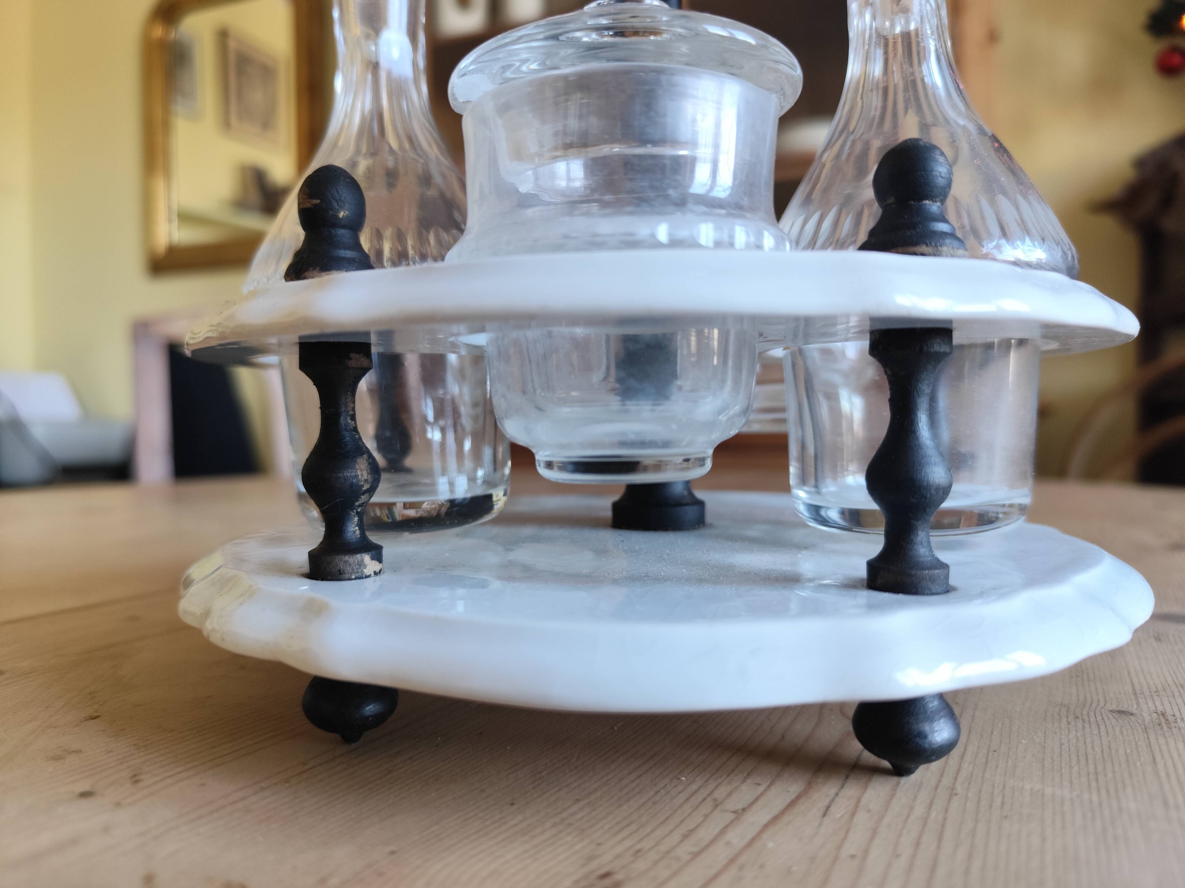 Serviteur de table 1900, 5 récipients pour huile vinaigre condiments  Gien