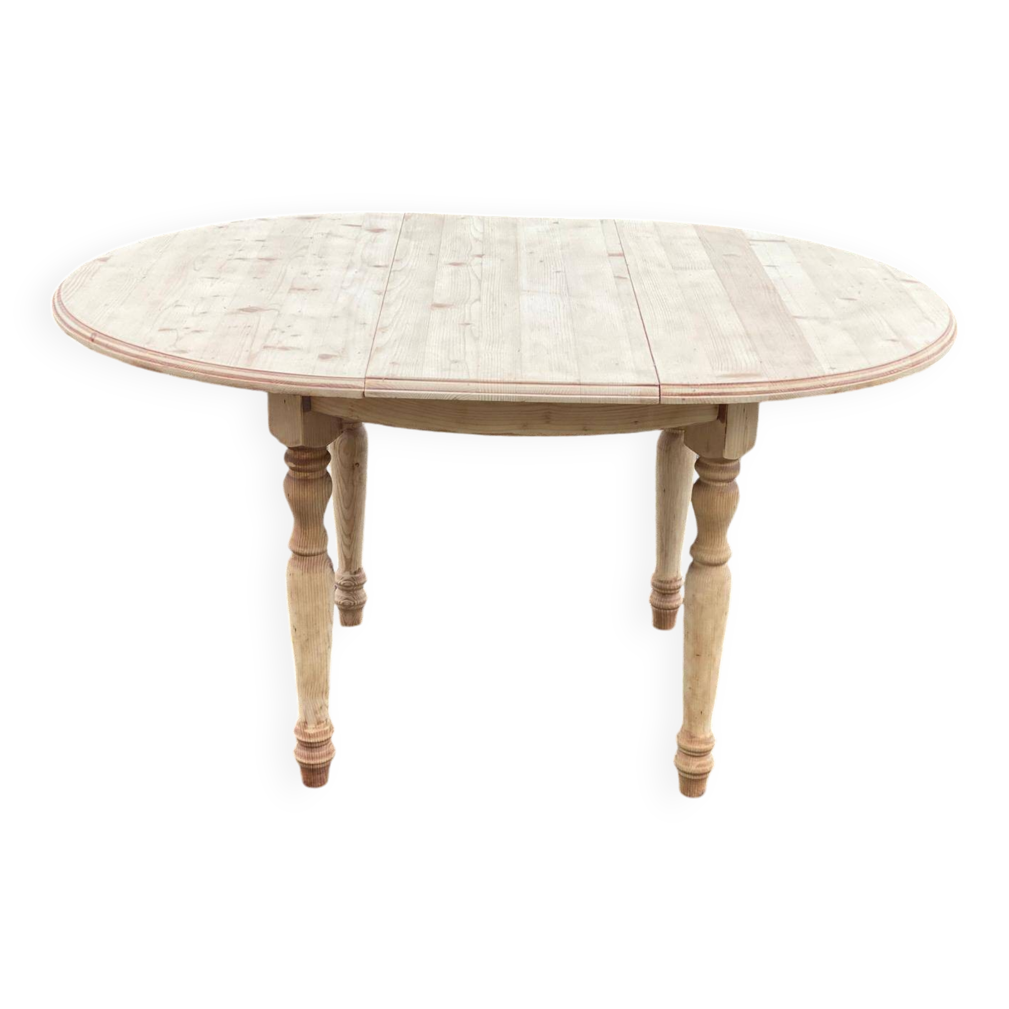 Renovated oval extendable round table in raw wood 115-160cm