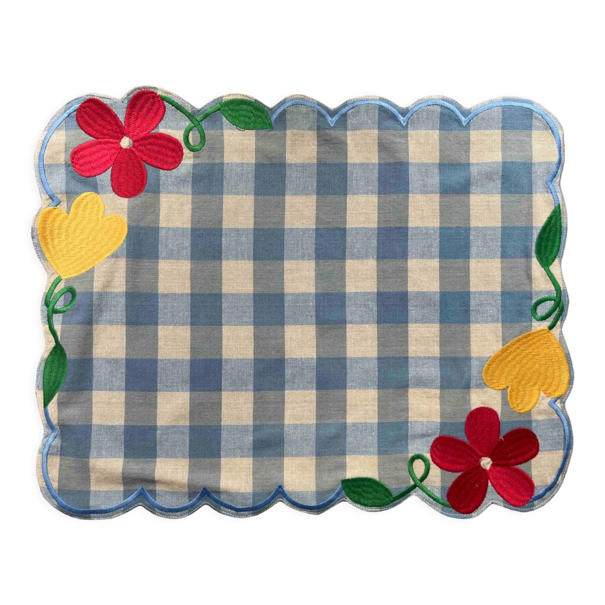 Vichy fleur placemat blue